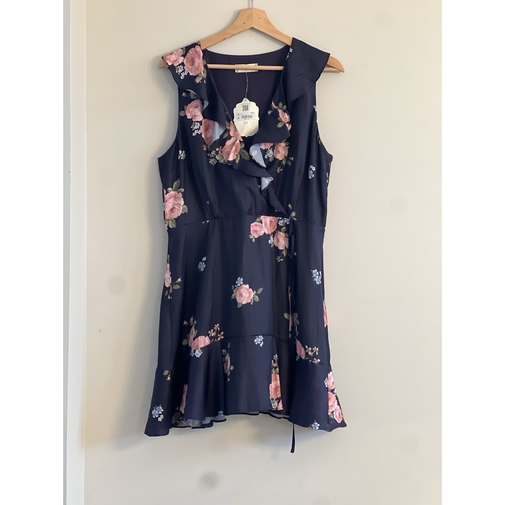 Altar'd State Navy Floral Ruffle Faux Wrap Mini Dress ASWD-232-026-1 Large NWT